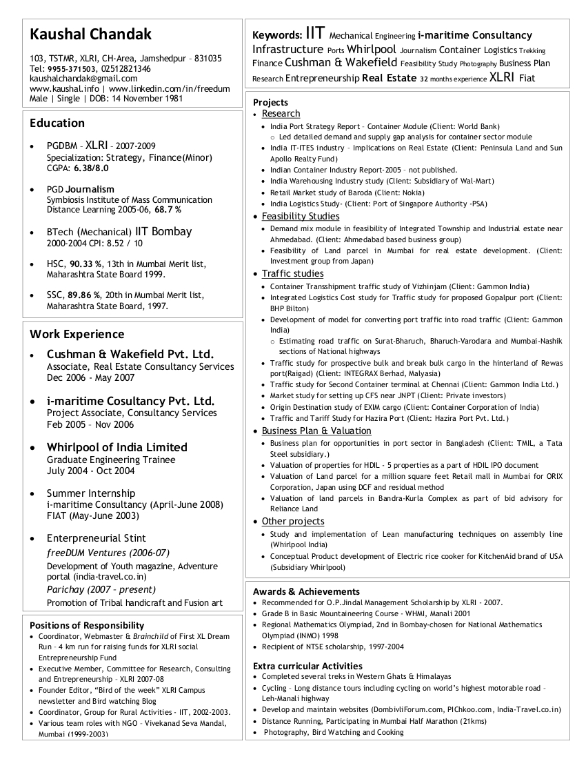 Resume download iit